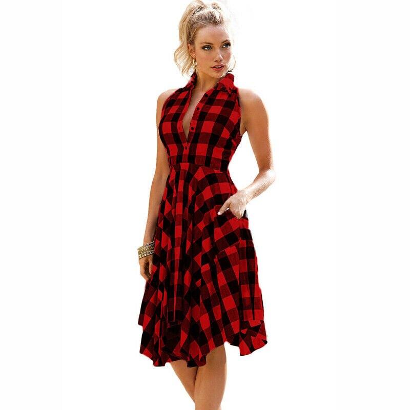 Casual Dress OL Ladies Sleeveless Plaid Shirt Dress Elegant Party Pleated Irregular Dress Lady Clothes Mssaz Desses