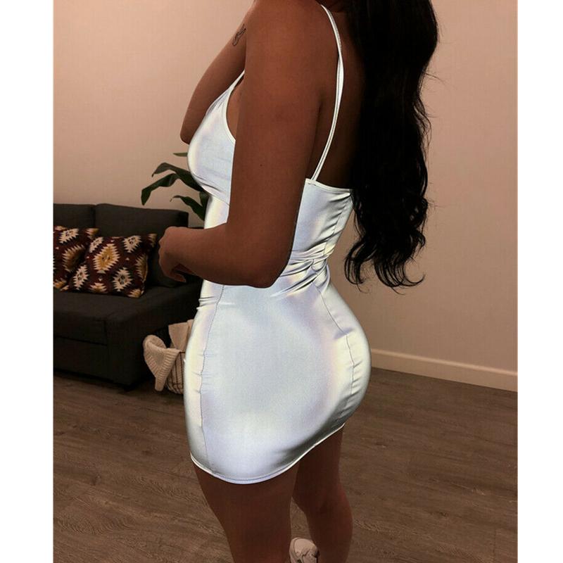 Sequin Glitter Strap Mini Dress  Ladies V Neck Bodycon Beach Backless Short Mini Sundress Mssaz Desses
