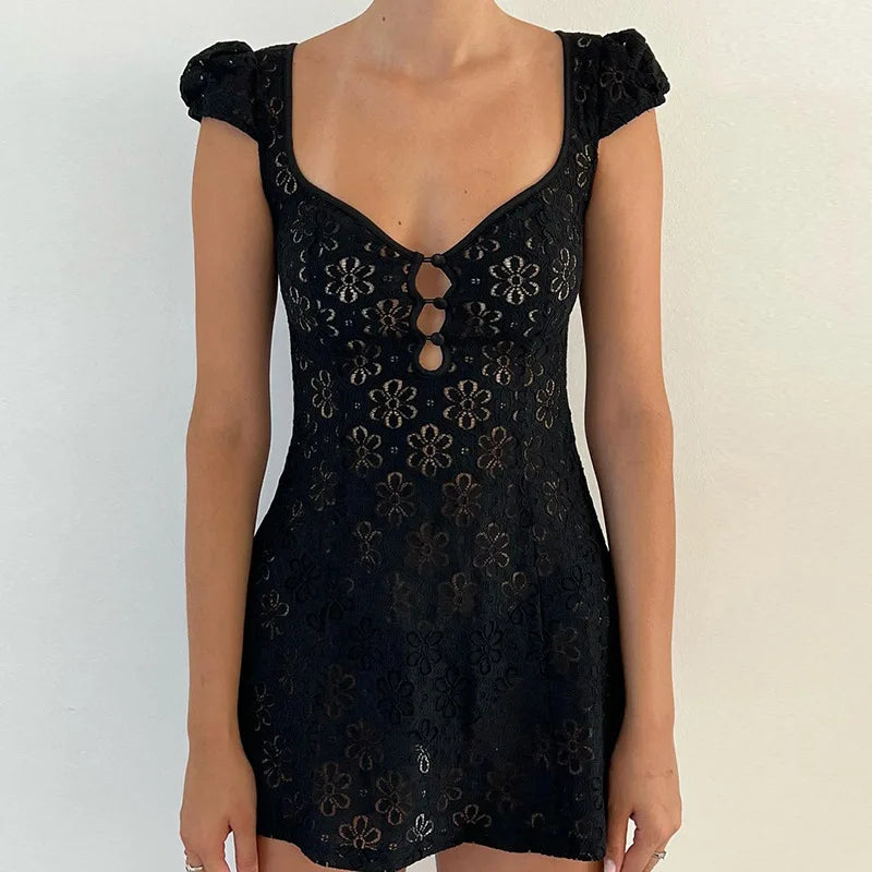 Lace Trim Mini Dress Spaghetti Strap Backless Short Bodycon Lace Dress Mssaz Desses