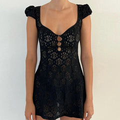 Lace Trim Mini Dress Spaghetti Strap Backless Short Bodycon Lace Dress Mssaz Desses