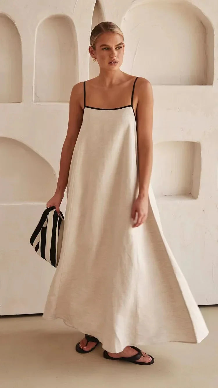 Halter Swing Backless Sleeveless Cotton Line Casual Maxi Dress Mssaz Desses