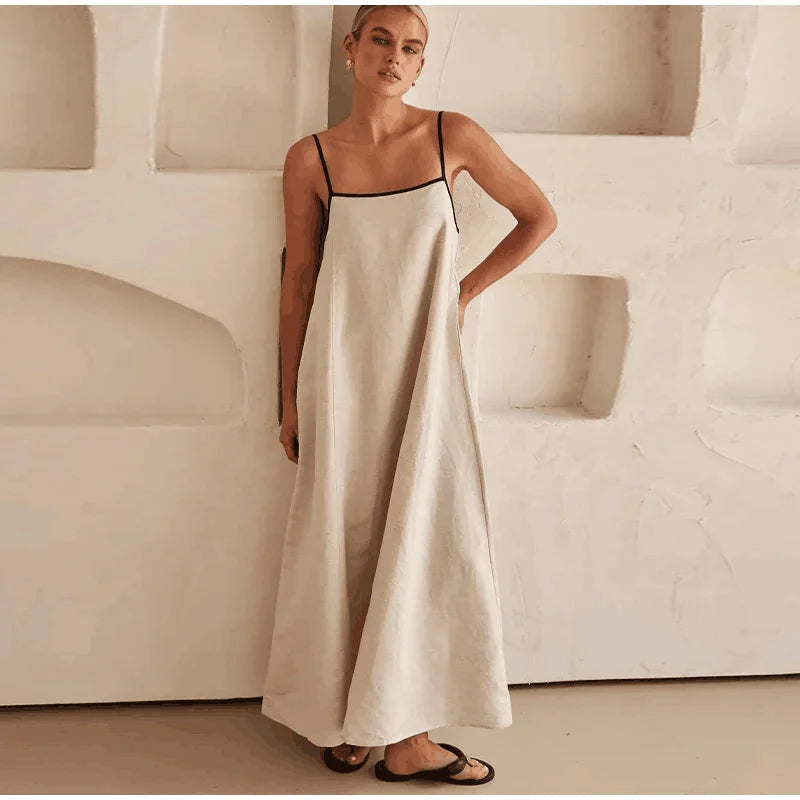 Halter Swing Backless Sleeveless Cotton Line Casual Maxi Dress Mssaz Desses