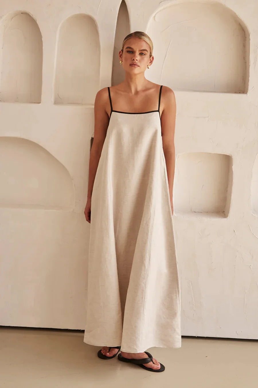 Halter Swing Backless Sleeveless Cotton Line Casual Maxi Dress Mssaz Desses