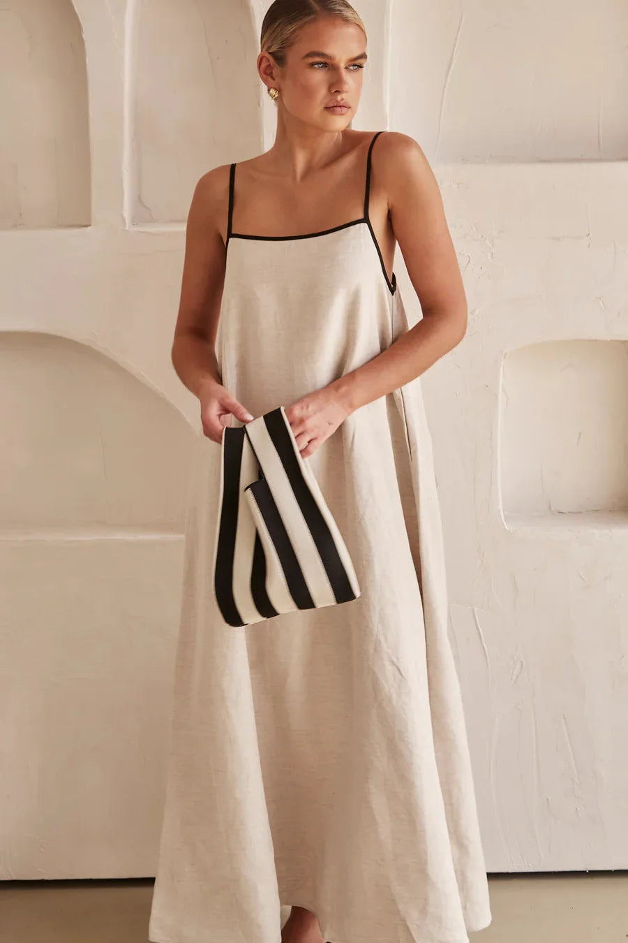 Halter Swing Backless Sleeveless Cotton Line Casual Maxi Dress Mssaz Desses