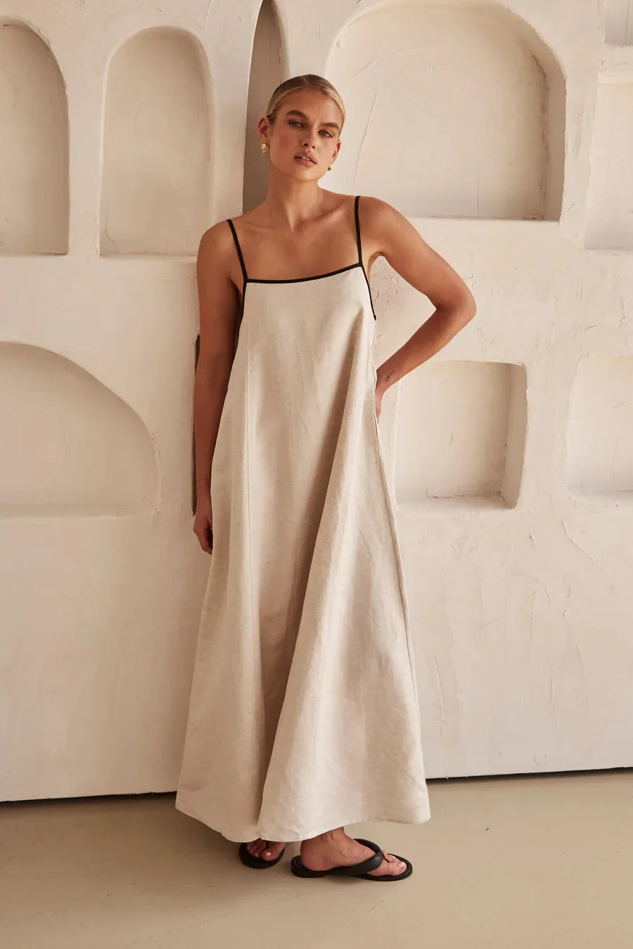 Halter Swing Backless Sleeveless Cotton Line Casual Maxi Dress Mssaz Desses