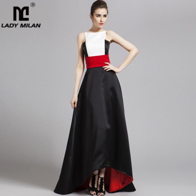 Runway Designer Dresses  Spaghetti Stripes Patchwork Color Block Hi-Low Party Prom Long Dresses Mssaz Desses