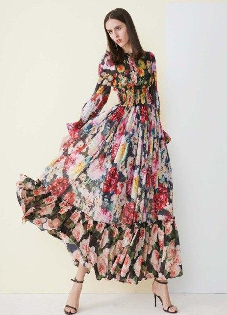 Floral Printed Ruffles Elegant Designer Casual Holiday Maxi Dresses Mssaz Desses