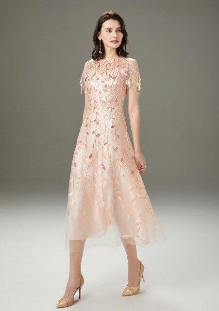 Embroidery Beaded Layered Mid Calf Dresses Mssaz Desses