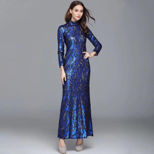 Long Sleeves Sequined Elegant Party Prom Maxi Gown Mssaz Desses