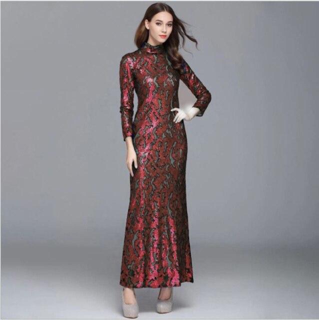 Long Sleeves Sequined Elegant Party Prom Maxi Gown Mssaz Desses