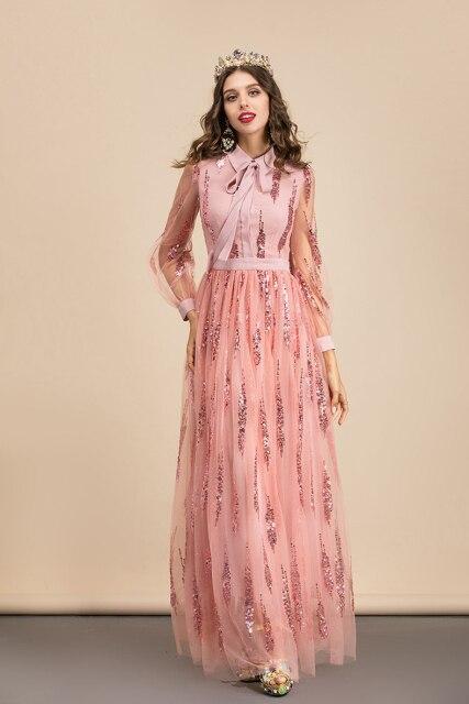 Long Sleeves Sequined Patchwork Elegant Maxi Party Dresses Mssaz Desses