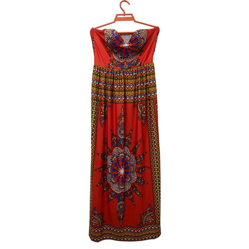 V Neck Printing Maxi Dress Sleeveless Floor-length Wrapped Chest Casual Dress Beach Holiday Dress Mssaz Desses