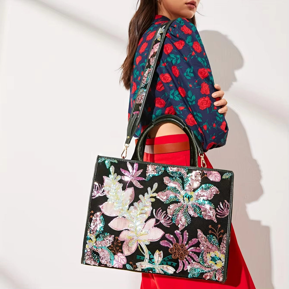 Shiny Random Pattern Large Capacity Handheld Tote Bag Mssza