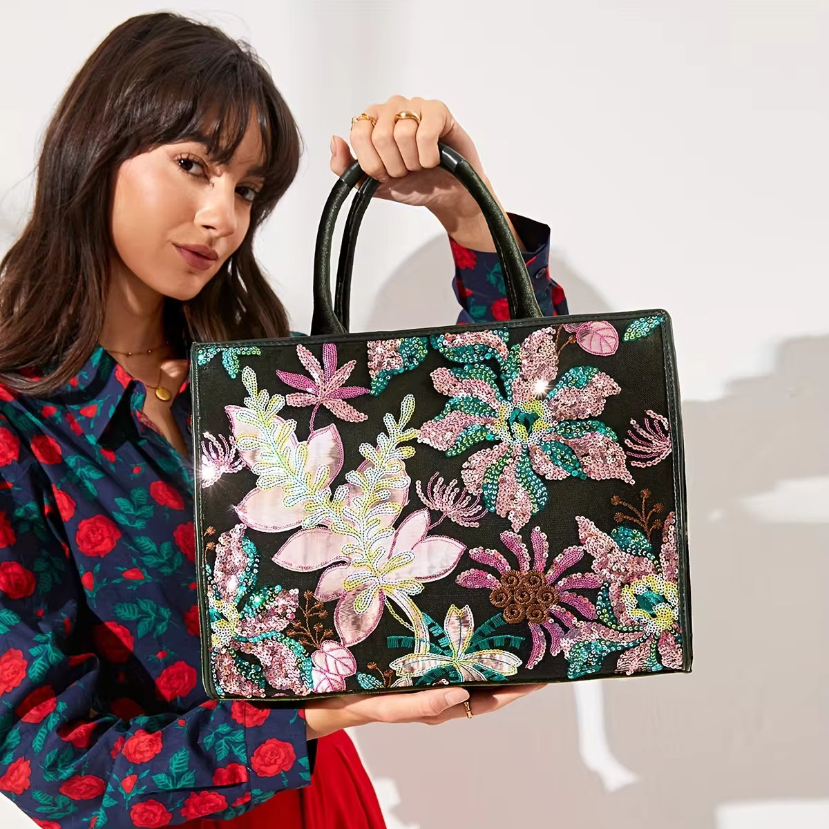 Shiny Random Pattern Large Capacity Handheld Tote Bag Mssza