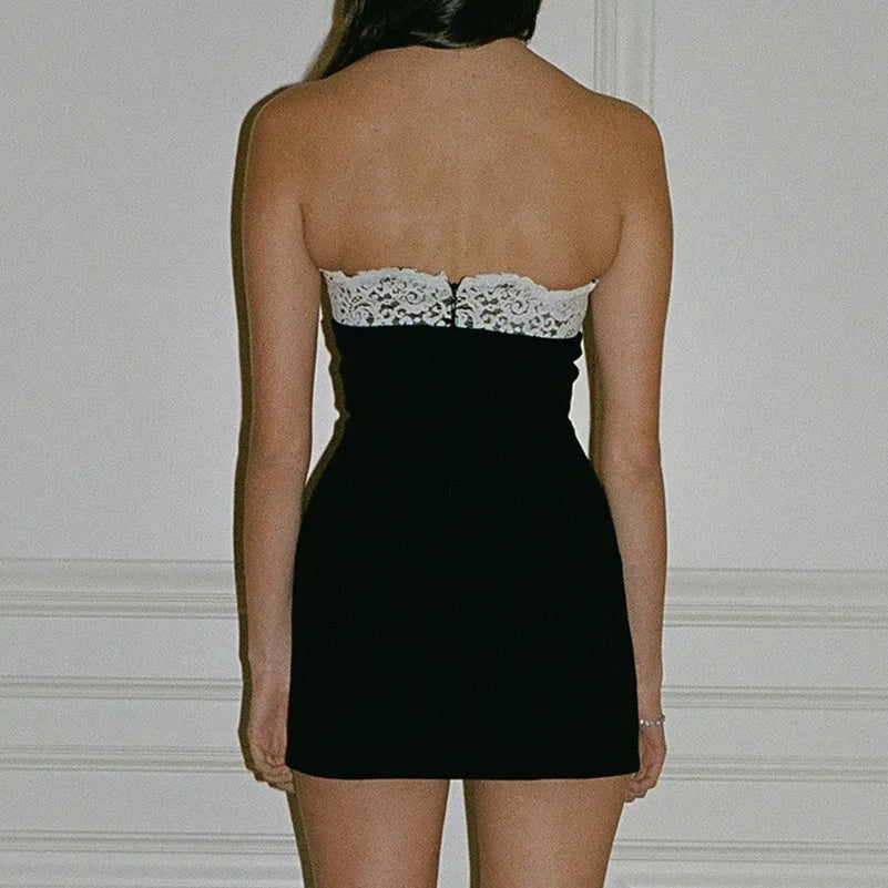 Tube Top Strapless Sleeveless Lace Trim Clubbing Lace Dress Mssaz Desses