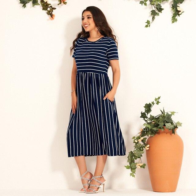 T Shirt Dress O Neck Striped Short Sleeve Dress Mssaz Desses