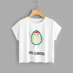 Womens Casual Cartoon Avocado Print Tee and Elastic Waist Shorts Set Mssza