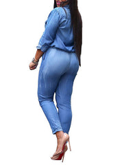 Denim Turndown Collar Full Sleeve Jumpsuit Mssza