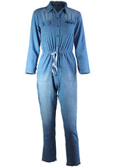 Denim Turndown Collar Full Sleeve Jumpsuit Mssza