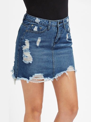 Women's Distressed Denim Mini Skirt Mssza