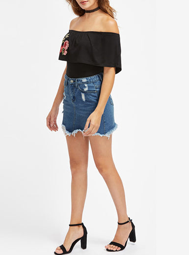 Women's Distressed Denim Mini Skirt Mssza
