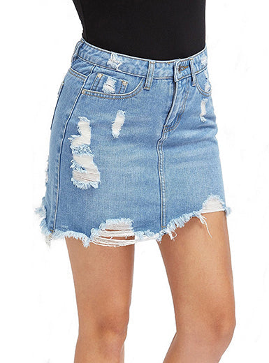 Women's Distressed Denim Mini Skirt Mssza