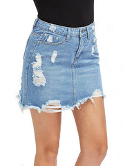 Women's Distressed Denim Mini Skirt Mssza