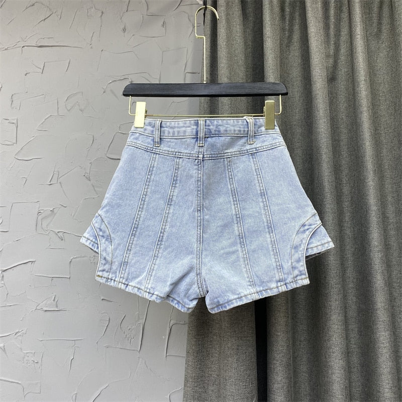 Shorts High Waist Spliced Solid Color Irregular A-line Wide Leg Denim Shorts Skirts Mssza