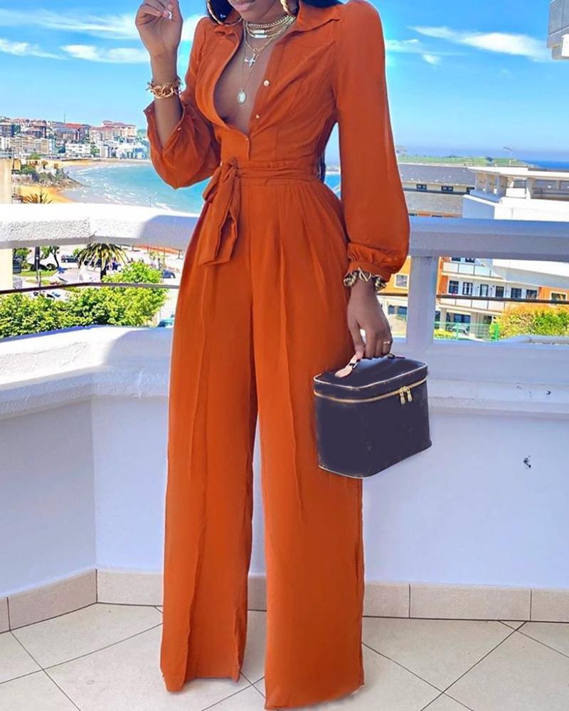 Casual Shirt Collar Polyester Two-Piece Suit Jumpsuits Mssza