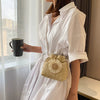 Woven Straw Knit Flower Beach Shoulder Messenger Bucket Bag Handbag Mssza