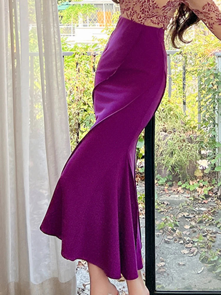 Wrap Hip Fishtail Long Skirts Elegant Chic Solid Package Hip Midi Skirt Mssza