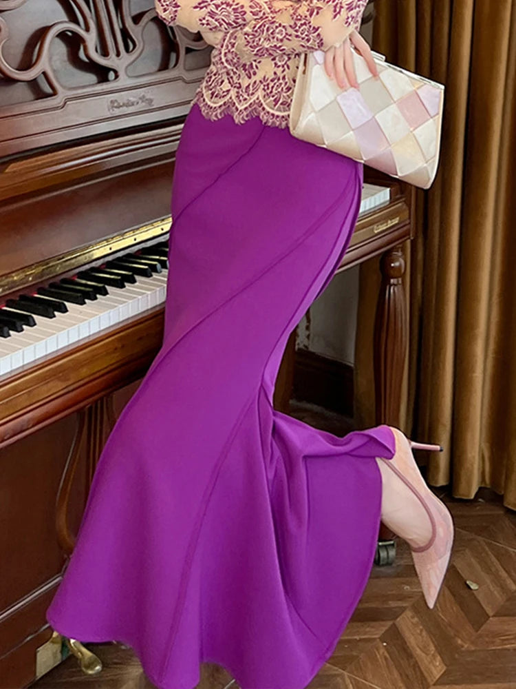 Wrap Hip Fishtail Long Skirts Elegant Chic Solid Package Hip Midi Skirt Mssza