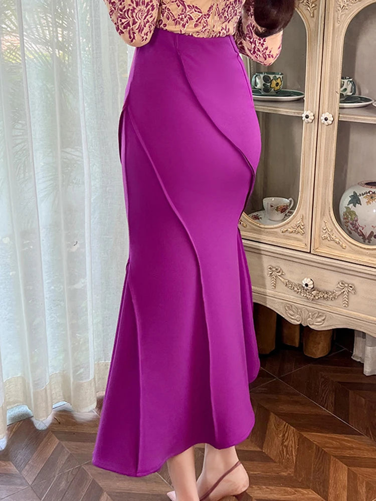 Wrap Hip Fishtail Long Skirts Elegant Chic Solid Package Hip Midi Skirt Mssza