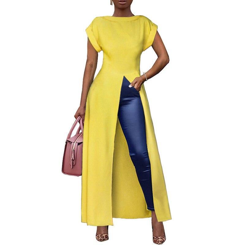 XXL Plus size high split long  dress Solid color short sleeve casual loose dress Elegant streetwear robe femme Mssaz Desses