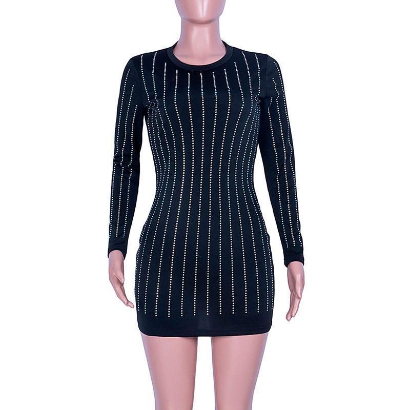XXL plus size diamonds bodycon dress slim fit mini long sleeve dress  night club party dresses Tight vestidos mujer Mssaz Desses