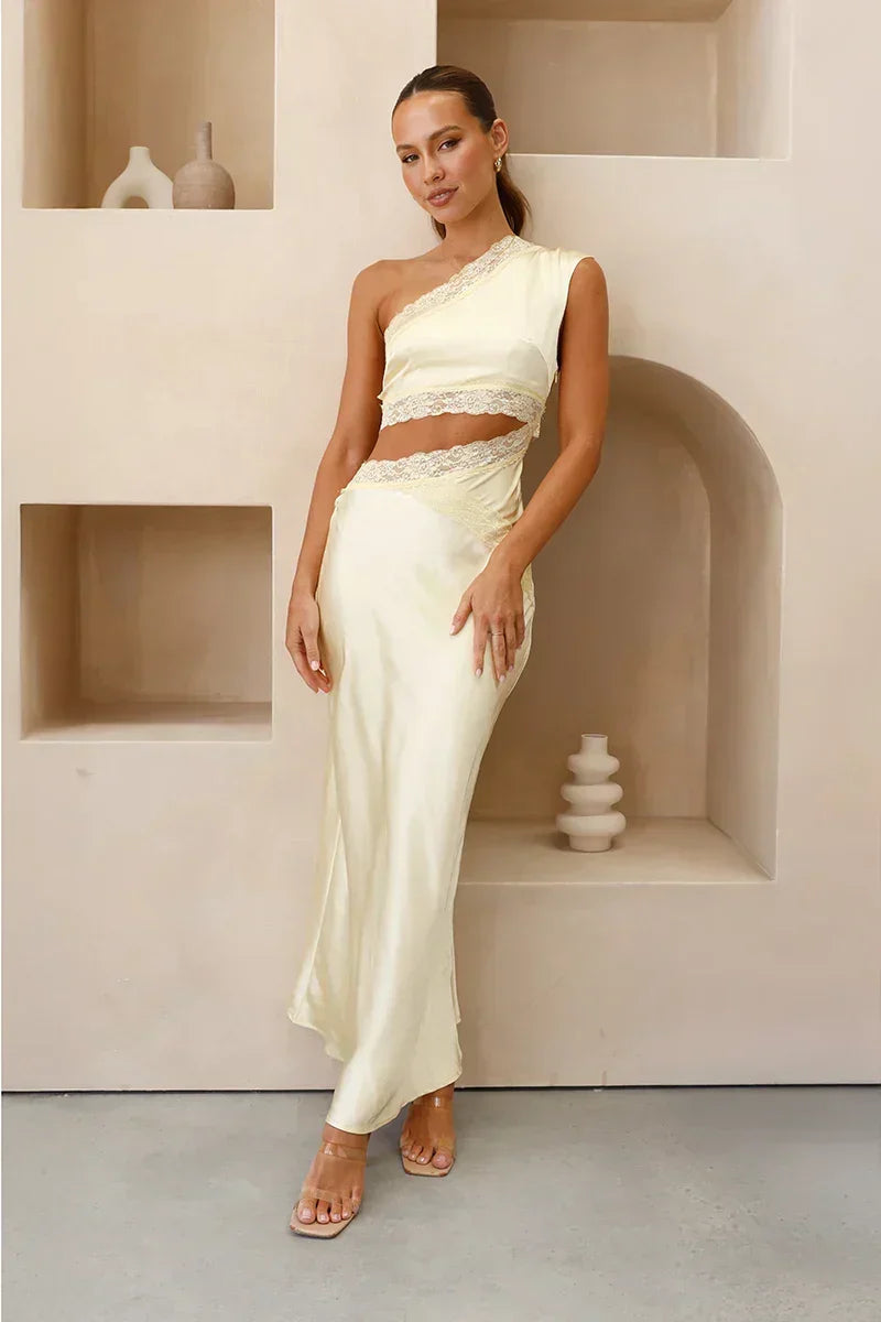 Emily One Shoulder Maxi Dress Yellow Mssaz Desses