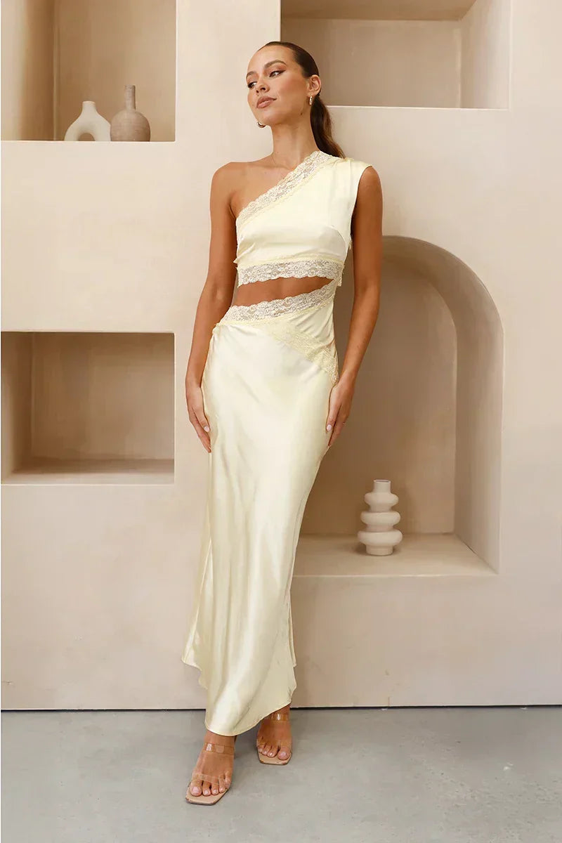 Emily One Shoulder Maxi Dress Yellow Mssaz Desses