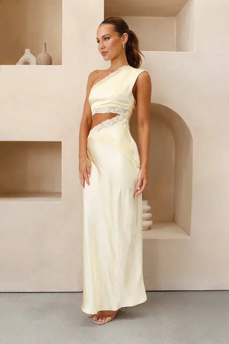 Emily One Shoulder Maxi Dress Yellow Mssaz Desses