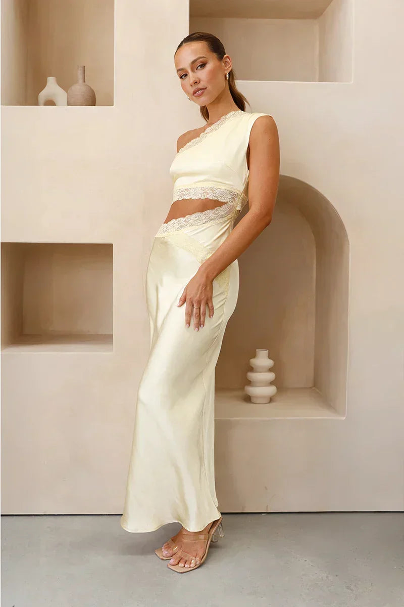 Emily One Shoulder Maxi Dress Yellow Mssaz Desses