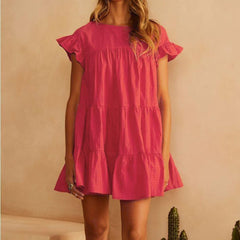 Casual Ruffle O Neck Short Sleeve Dress Mssaz Desses