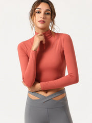 Zipper High Neck Long Sleeve Cropped T Shirt For Sport Mssza