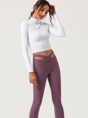 Zipper High Neck Long Sleeve Cropped T Shirt For Sport Mssza