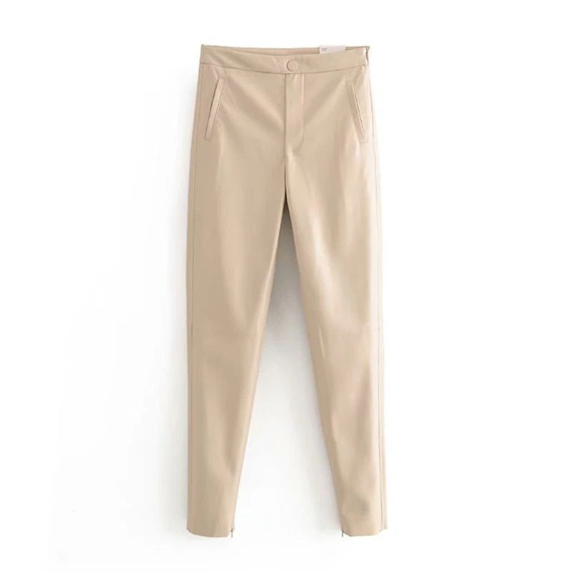 Zipper Pocket Decorate Long Trousers Plat Skinny Bottom Pants Mssza