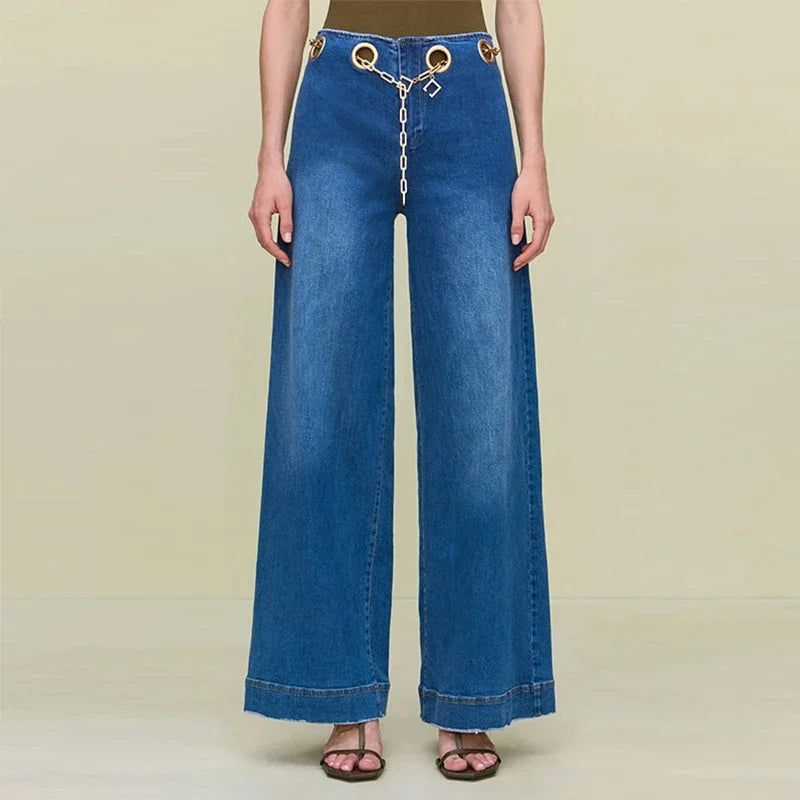 Zipper Pockets Wide Leg Denim Pants Straight Trousers Mssza