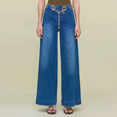 Zipper Pockets Wide Leg Denim Pants Straight Trousers Mssza