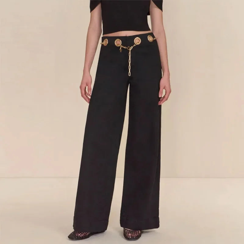 Zipper Pockets Wide Leg Denim Pants Straight Trousers Mssza