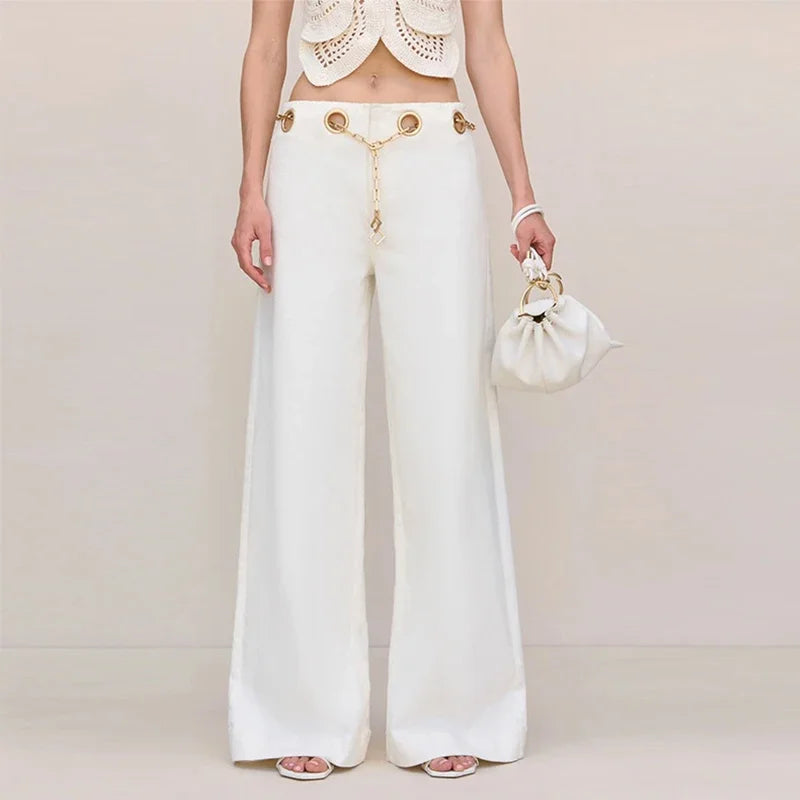 Zipper Pockets Wide Leg Denim Pants Straight Trousers Mssza