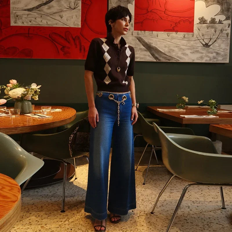 Zipper Pockets Wide Leg Denim Pants Straight Trousers Mssza