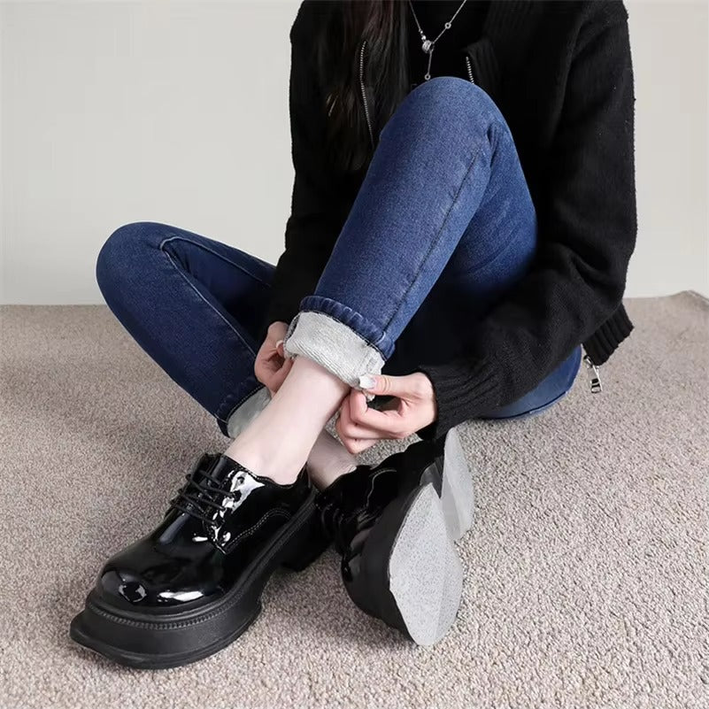 Casual Zipper fly Skinny Thicken Fleece Denim Long Pants Retro Pencil Trousers Mssza