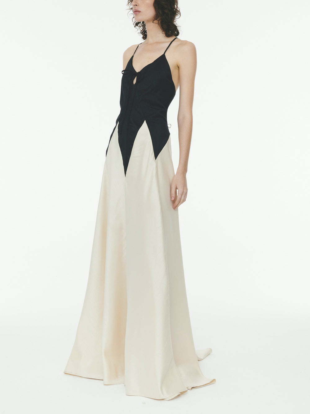 Contrasting Stitching Slim Suspender Maxi Dress Mssaz Desses